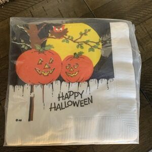VTG 1980s Halloween Pumpkin Luncheon Napkins American Greetings‎ Pumpkin 13.5"